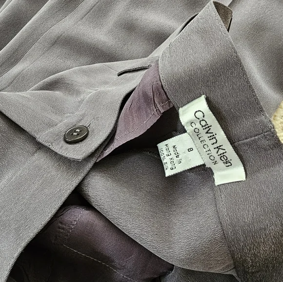 Vintage Calvin Klein Collection 100% Silk 2 Piece Pant Suit Blazer & Trousers 8 - Picture 2 of 6